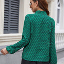 Clasi Blusa De Manga De Linterna Completa Impreso Con Cuello Alto Para Mujeres
