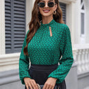 Clasi Blusa De Manga De Linterna Completa Impreso Con Cuello Alto Para Mujeres