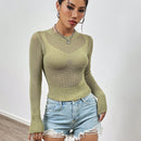 EZwear Jersey De Punto Para Mujer Con Cuello Redondo Y Huecos