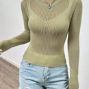EZwear Jersey De Punto Para Mujer Con Cuello Redondo Y Huecos