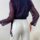 Frenchy Blusa De Malla Con Lentejuelas Para Mujer Con Envoltura Y Amarre En La Parte Delantera