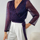 Frenchy Blusa De Malla Con Lentejuelas Para Mujer Con Envoltura Y Amarre En La Parte Delantera