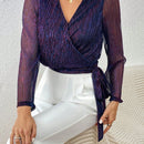 Frenchy Blusa De Malla Con Lentejuelas Para Mujer Con Envoltura Y Amarre En La Parte Delantera