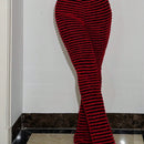 Pantalones De Punto Acampanados Peludos Con Rayas