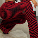 Pantalones De Punto Acampanados Peludos Con Rayas