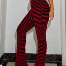 Pantalones De Punto Acampanados Peludos Con Rayas