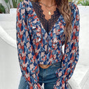 Frenchy Top Con Dobladillo Con Volantes Y Patchwork De Encaje Con Estampado De Hojas