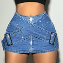 ICON Pantalones Cortos De Mezclilla De Mujer Con Ojales De Metal Y Cremallera