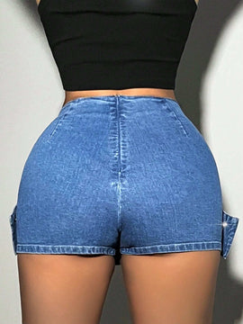 ICON Pantalones Cortos De Mezclilla De Mujer Con Ojales De Metal Y Cremallera