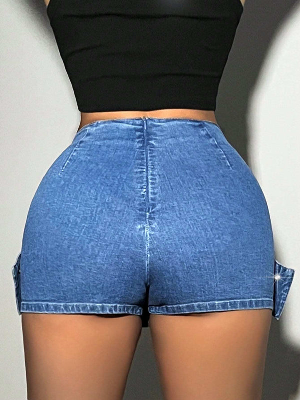 ICON Pantalones Cortos De Mezclilla De Mujer Con Ojales De Metal Y Cremallera