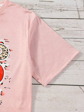 Camiseta De Manga Corta Con Estampado De Letras Y Corazon