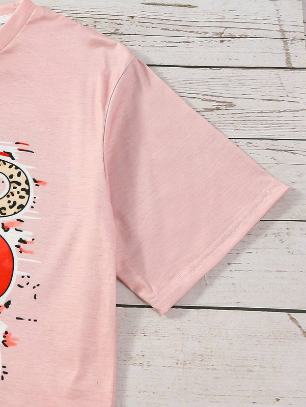 Camiseta De Manga Corta Con Estampado De Letras Y Corazon