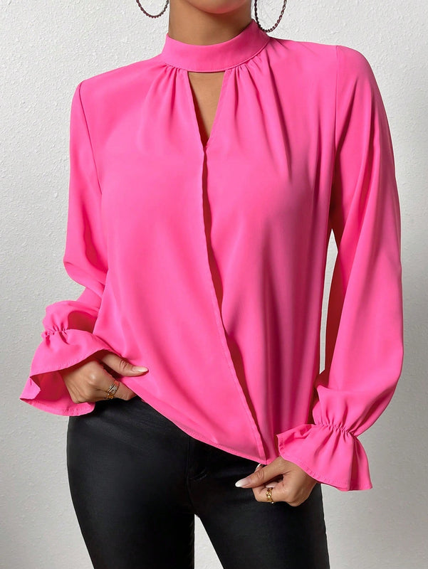 Prive Blusa De Manga Acampanada Con Cuello En Forma De Ojo De Cerradura