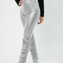 SXY Pantalones PU Plegados Elasticos