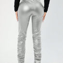 SXY Pantalones PU Plegados Elasticos