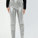 SXY Pantalones PU Plegados Elasticos