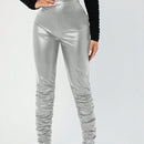 SXY Pantalones PU Plegados Elasticos