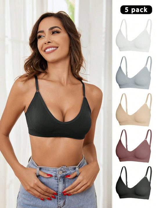 5 piezas/set sujetadores casuales sin costuras de mujer de punto de canale solido