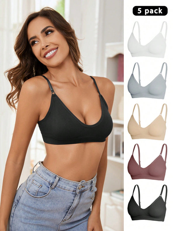 5 piezas/set sujetadores casuales sin costuras de mujer de punto de canale solido