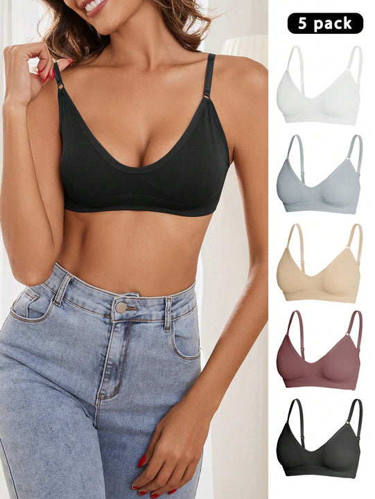 5 piezas/set sujetadores casuales sin costuras de mujer de punto de canale solido