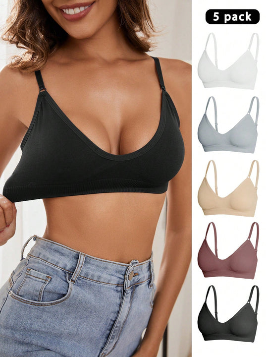 5 piezas/set sujetadores casuales sin costuras de mujer de punto de canale solido