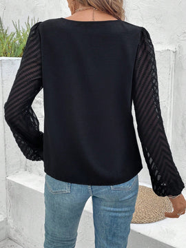 Frenchy Blusa De Manga Farol Con Cuello En V De Color Liso Para Mujer