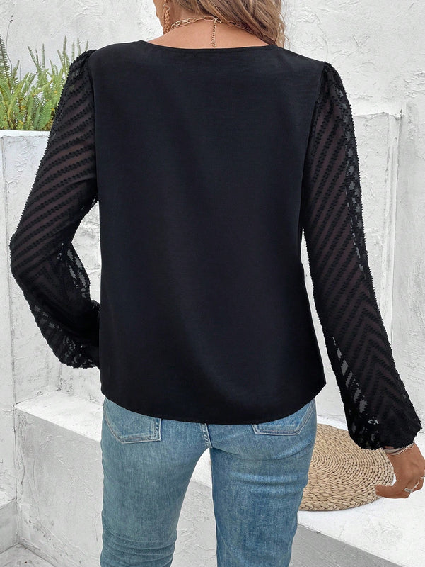 Frenchy Blusa De Manga Farol Con Cuello En V De Color Liso Para Mujer