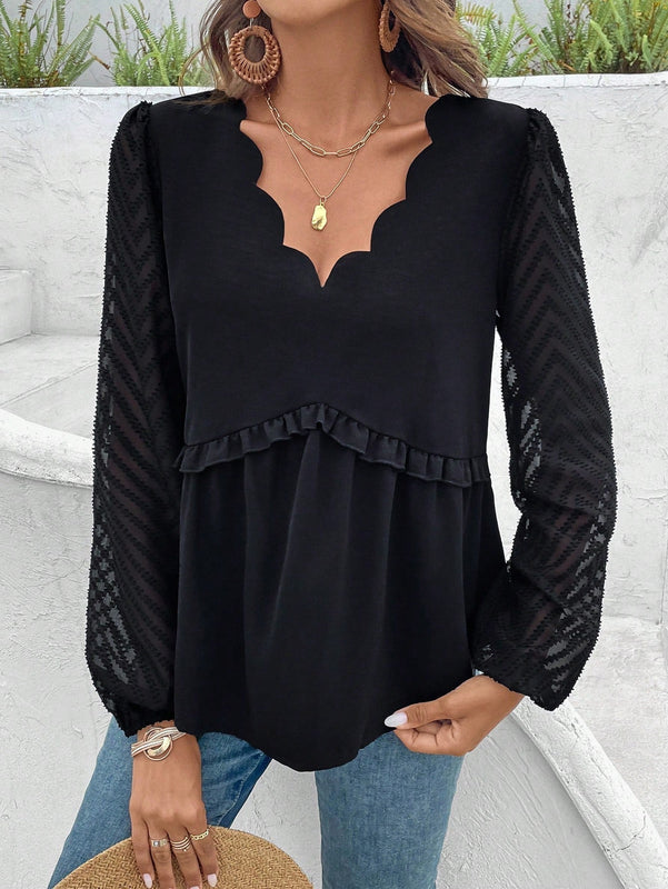Frenchy Blusa De Manga Farol Con Cuello En V De Color Liso Para Mujer
