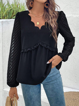Frenchy Blusa De Manga Farol Con Cuello En V De Color Liso Para Mujer