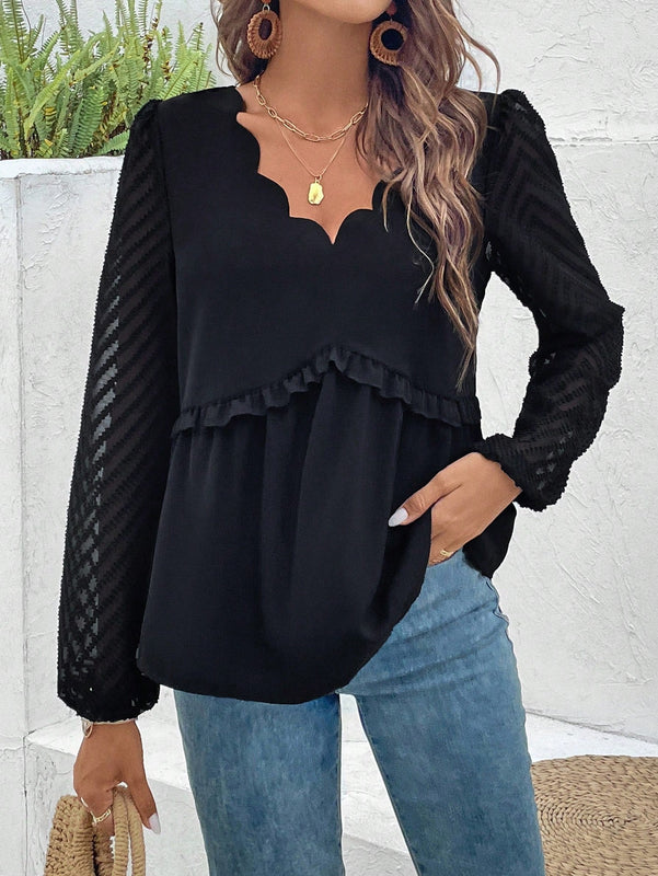 Frenchy Blusa De Manga Farol Con Cuello En V De Color Liso Para Mujer