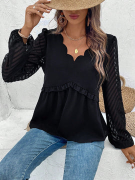 Frenchy Blusa De Manga Farol Con Cuello En V De Color Liso Para Mujer