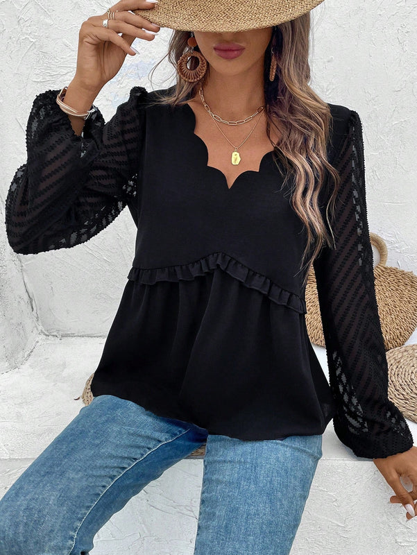 Frenchy Blusa De Manga Farol Con Cuello En V De Color Liso Para Mujer