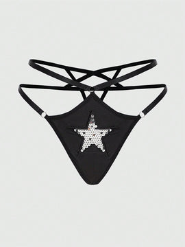 ROMWE Grunge Punk Tanga De Lentejuelas Con Purpurina En Forma De Estrella
