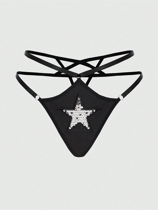 ROMWE Grunge Punk Tanga De Lentejuelas Con Purpurina En Forma De Estrella