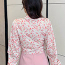 DAZY Camisa Corta Rosa Con Estampado Floral Para Mujer, Manga Larga Y Cuello Abatible