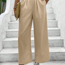 LUNE Pantalones Solidos Para Mujer En Forma De V Con Pliegues Prensados En La Cintura