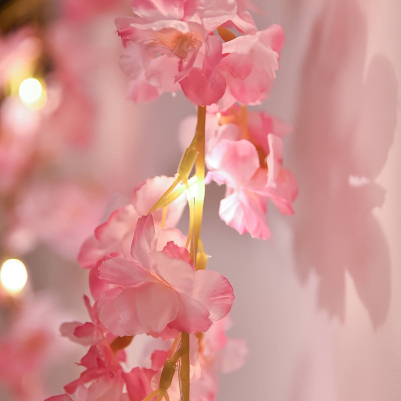 30 luces LED de cerezo rosa en cadena, decoración de enredadera con batería para bodas, fiestas y decoración navideña, enredaderas de plástico con luz cálida para el Día de San Valentín, Día de la Madre, Pascua y más