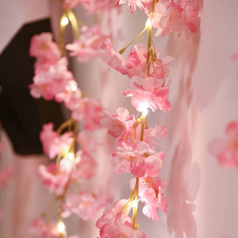 30 luces LED de cerezo rosa en cadena, decoración de enredadera con batería para bodas, fiestas y decoración navideña, enredaderas de plástico con luz cálida para el Día de San Valentín, Día de la Madre, Pascua y más