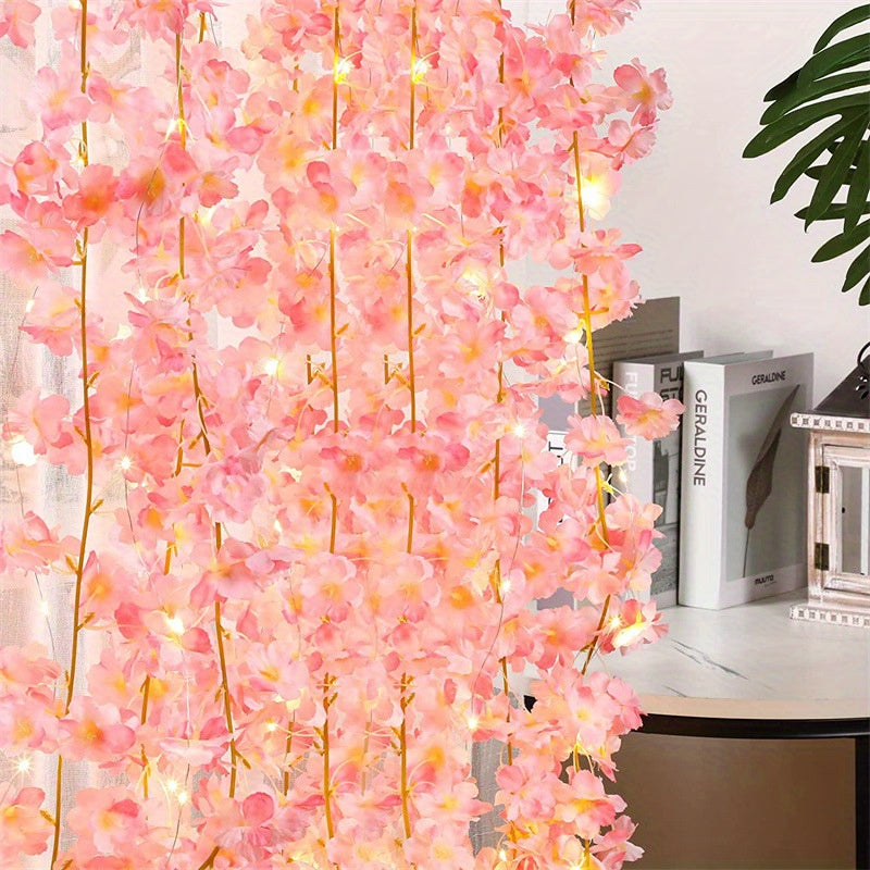 30 luces LED de cerezo rosa en cadena, decoración de enredadera con batería para bodas, fiestas y decoración navideña, enredaderas de plástico con luz cálida para el Día de San Valentín, Día de la Madre, Pascua y más