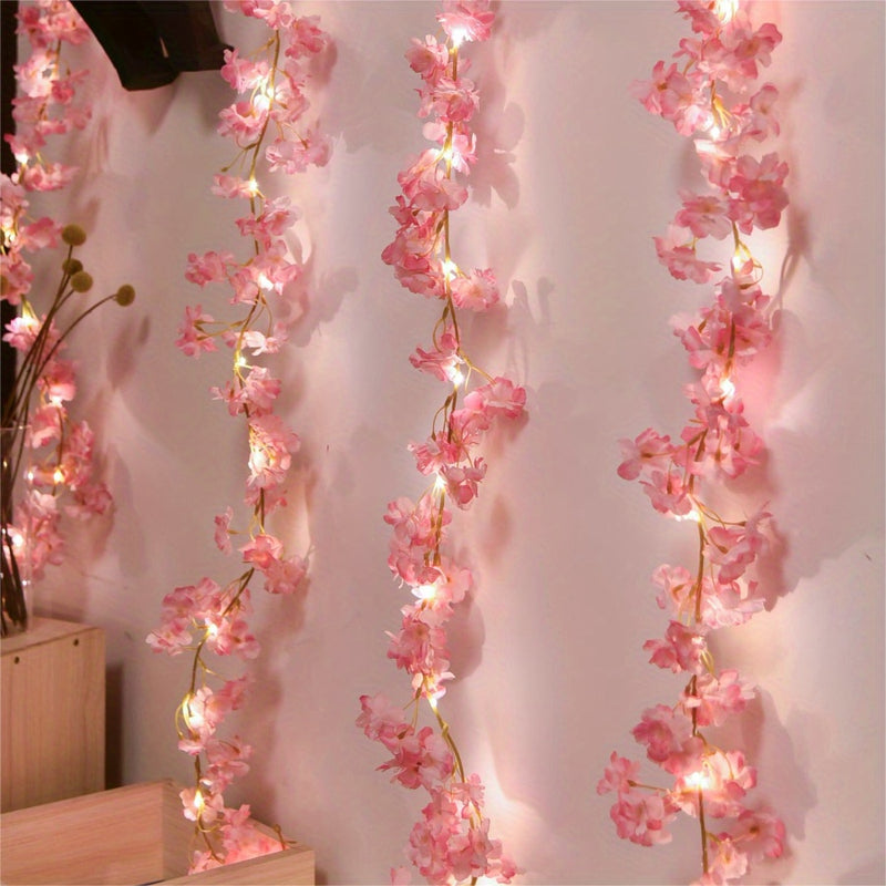 30 luces LED de cerezo rosa en cadena, decoración de enredadera con batería para bodas, fiestas y decoración navideña, enredaderas de plástico con luz cálida para el Día de San Valentín, Día de la Madre, Pascua y más