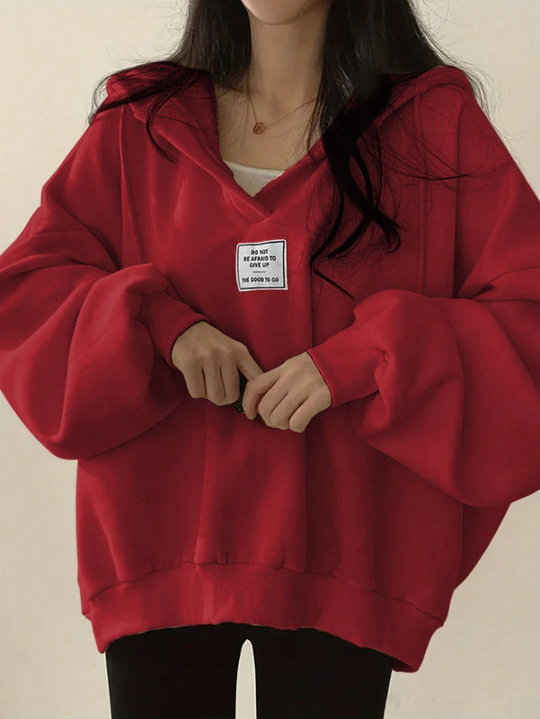 Ezwear sudadera con capucha de manga larga informal con estampado de letra, hombros caidos y cordon, para otono