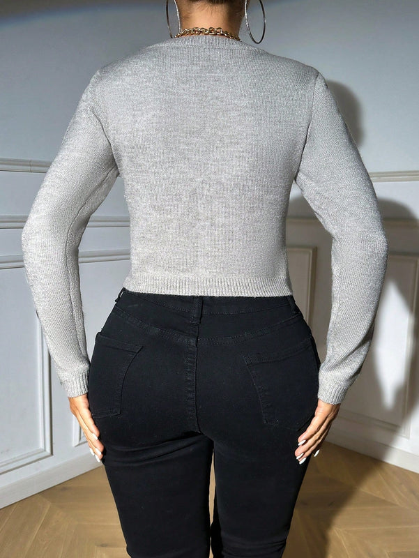 Essnce Sueter Corto Con Cuello Asimetrico Gris