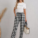 Pantalones De Dos Tonos De Cuadros Para Mujer