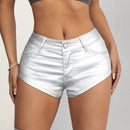 ICON Pantalones Cortos De Mezclilla Para Mujer De Ajuste Estrecho Con Tela Metalica