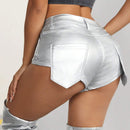 ICON Pantalones Cortos De Mezclilla Para Mujer De Ajuste Estrecho Con Tela Metalica