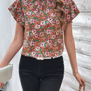 Clasi Blusa De Mujer De Cuello Alto Con Volantes Y Estampado Floral