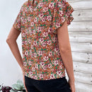 Clasi Blusa De Mujer De Cuello Alto Con Volantes Y Estampado Floral