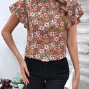 Clasi Blusa De Mujer De Cuello Alto Con Volantes Y Estampado Floral