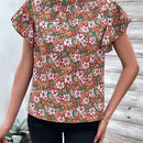 Clasi Blusa De Mujer De Cuello Alto Con Volantes Y Estampado Floral