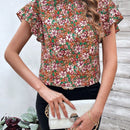 Clasi Blusa De Mujer De Cuello Alto Con Volantes Y Estampado Floral